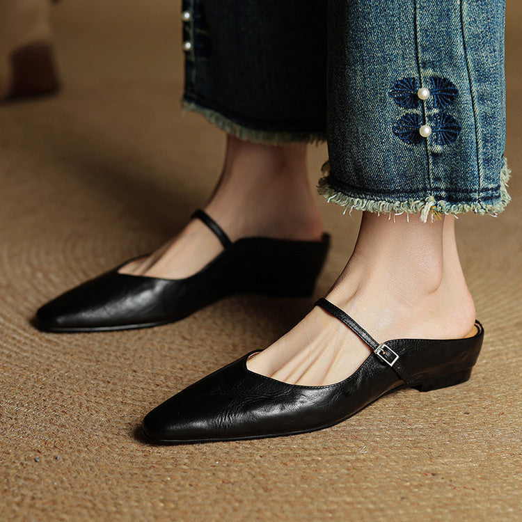 Damen Leder Mary Jane Mules