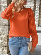Damen Feinripp Pullover mit Ajour Puffärmeln und Bootsausschnitt