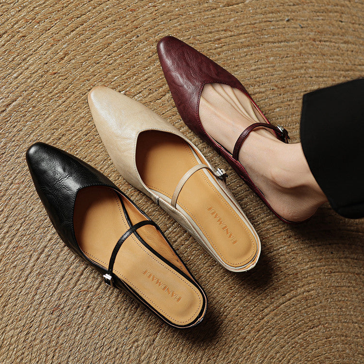 Damen Leder Mary Jane Mules