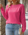 Damen Feinripp Pullover mit Ajour Puffärmeln und Bootsausschnitt