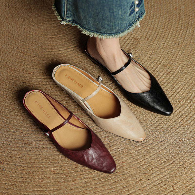 Damen Leder Mary Jane Mules