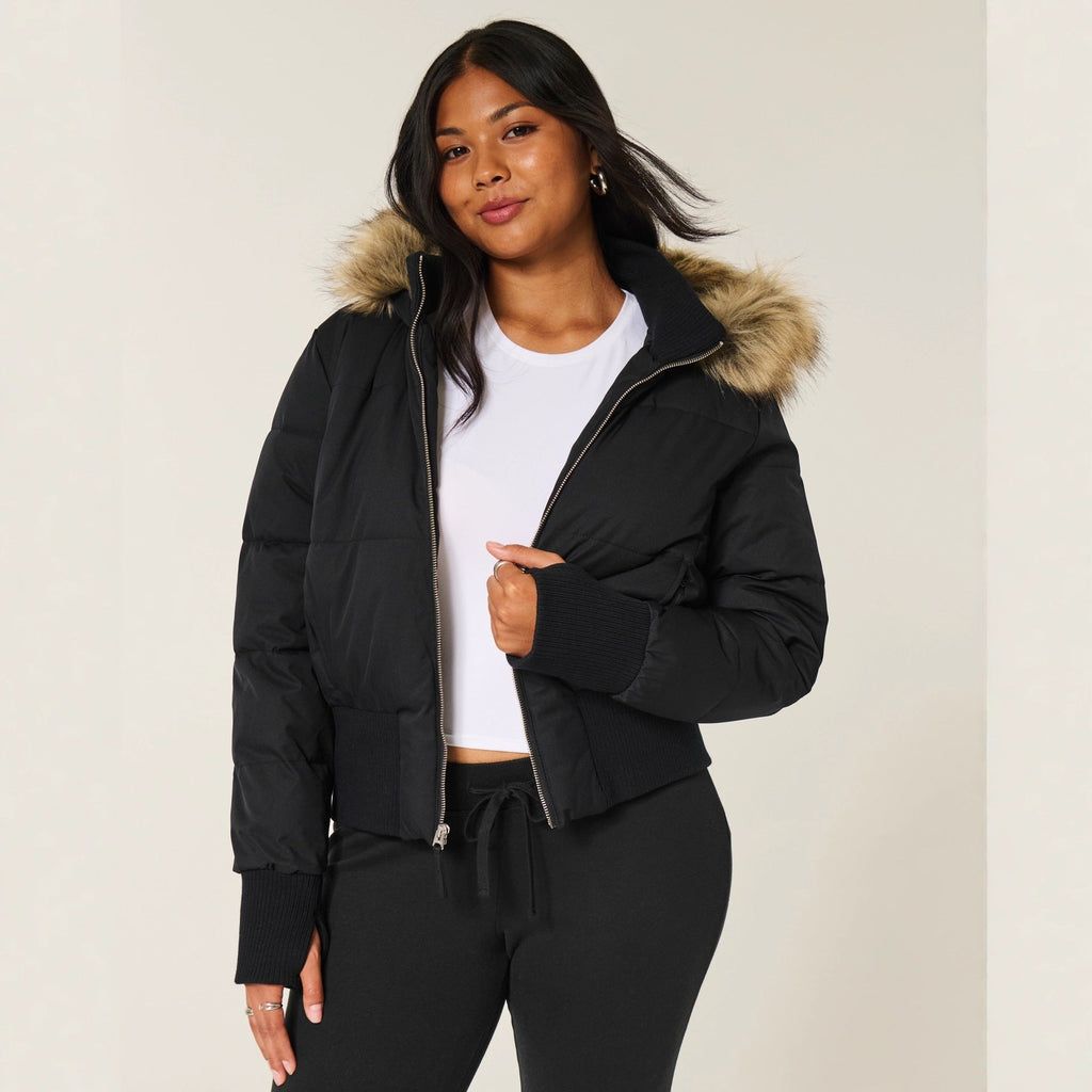 Damen Winter Steppmantel mit abnehmbarer Kapuze