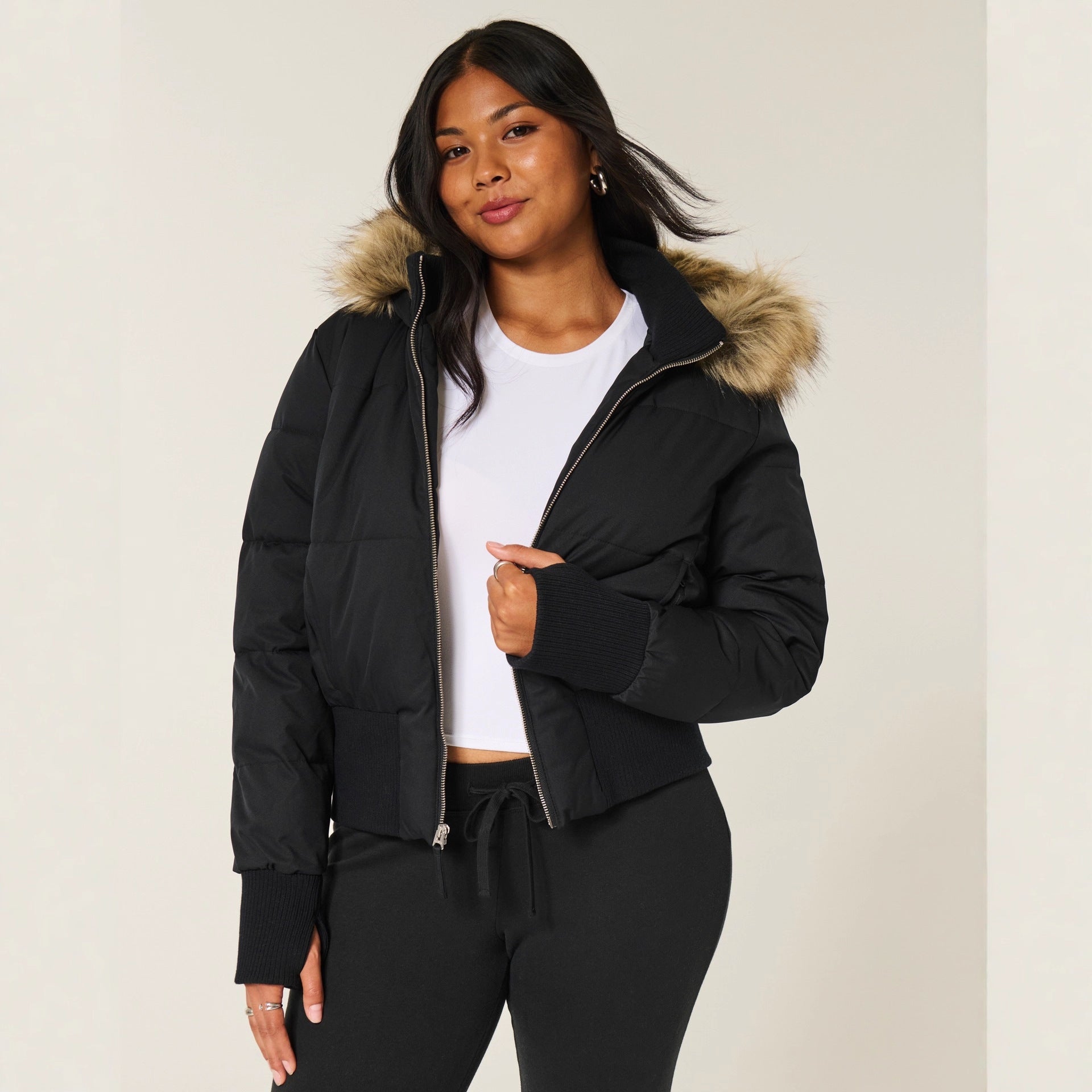 Damen Winter Steppmantel mit abnehmbarer Kapuze