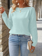 Damen Feinripp Pullover mit Ajour Puffärmeln und Bootsausschnitt