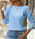 Damen Feinripp Pullover mit Ajour Puffärmeln und Bootsausschnitt