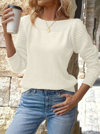 Damen Feinripp Pullover mit Ajour Puffärmeln und Bootsausschnitt