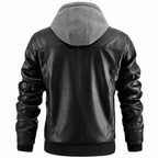 Herren Lederjacke mit Kapuze und Reissverschluss
