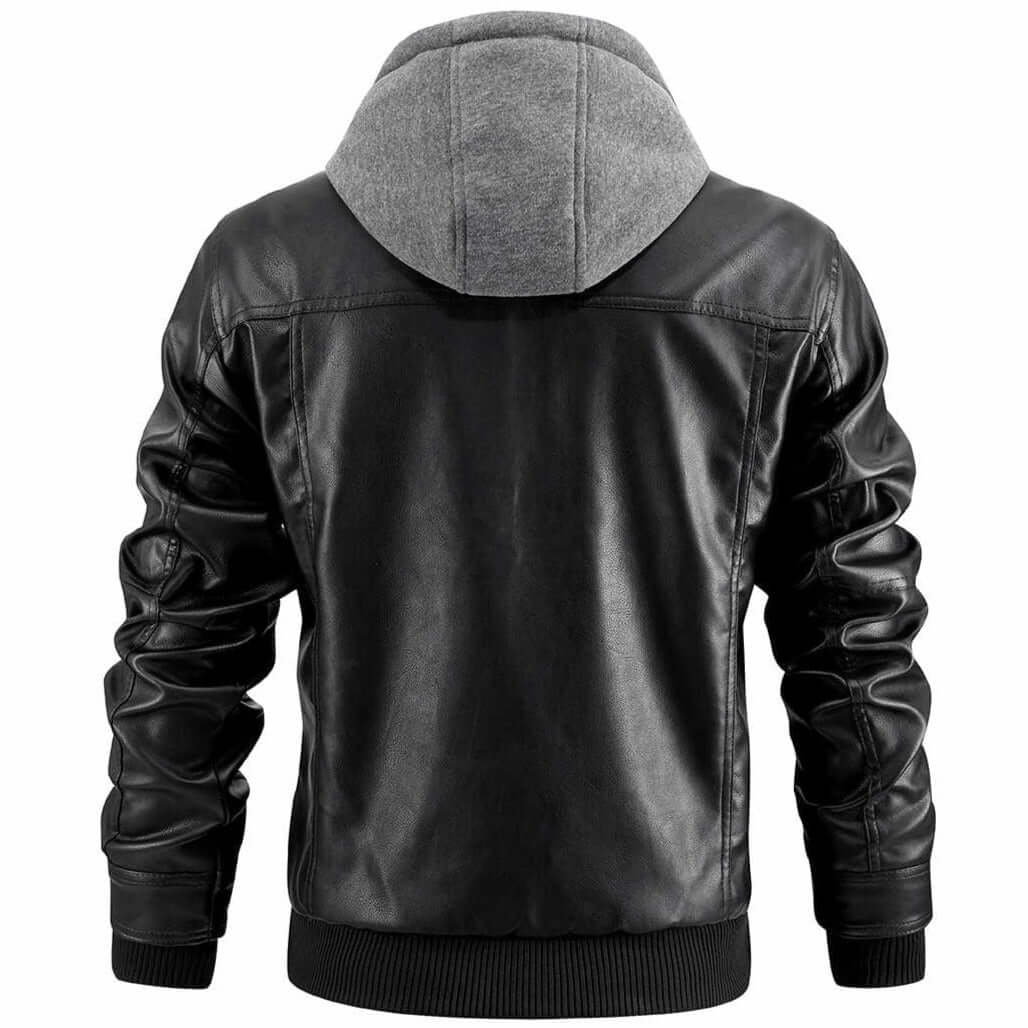 Herren Lederjacke mit Kapuze und Reissverschluss
