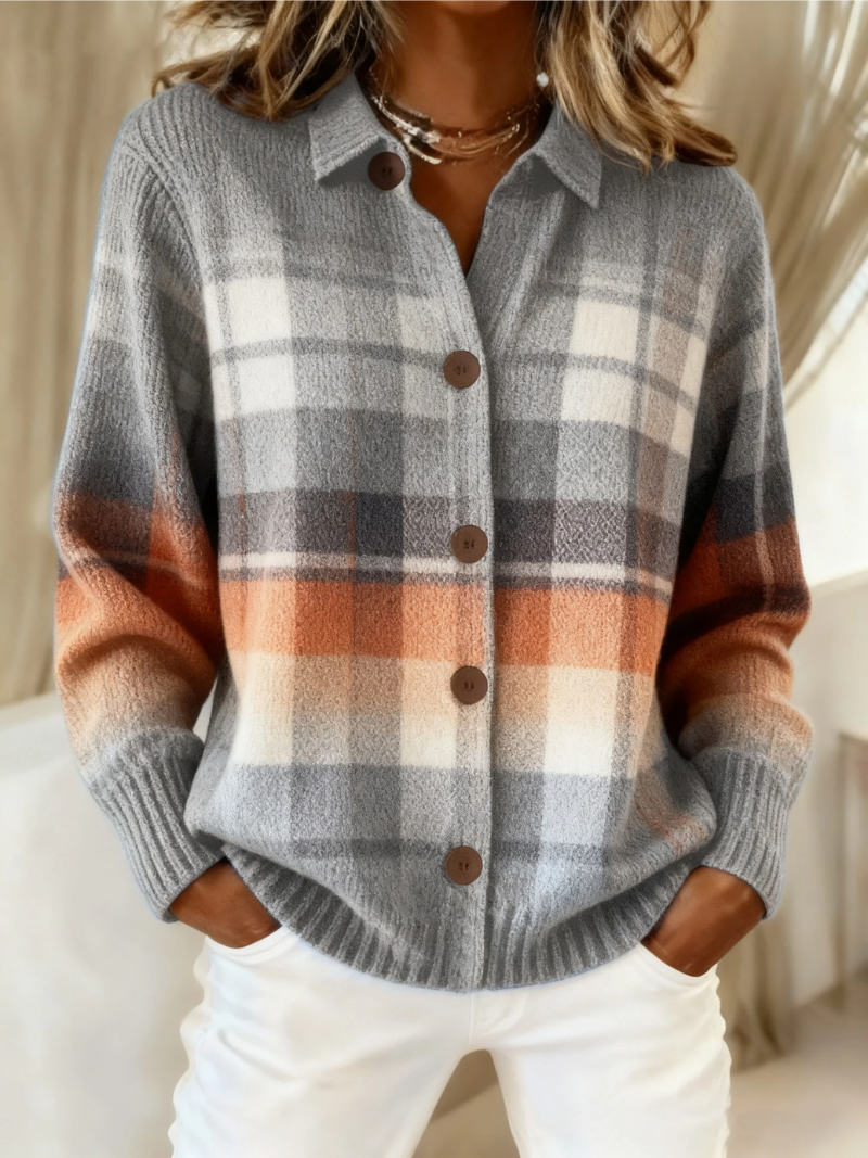 Damen Karo Strickjacke