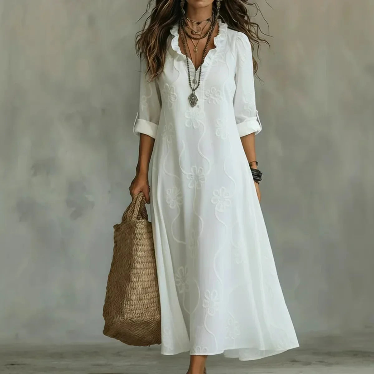 Damen Maxikleid mit Blumenstickerei