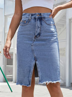 Casual Denim Midirock mit Frontschlitz