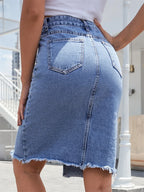 Casual Denim Midirock mit Frontschlitz