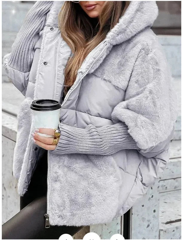Damen Winter Daunenjacke mit Pelzkragen und Kapuze