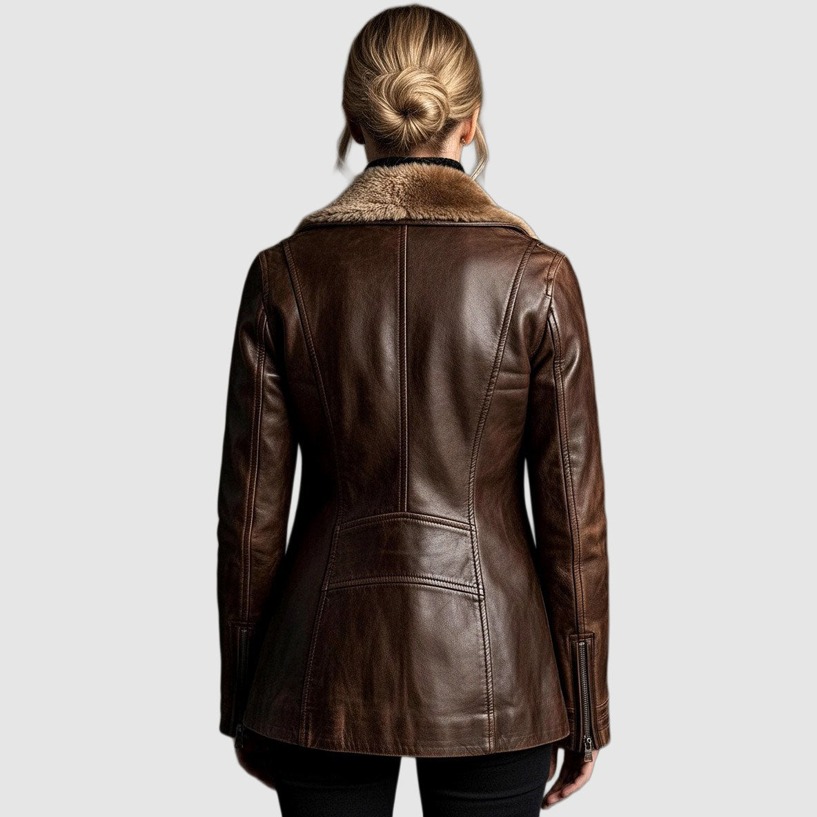 Damen Lederjacke mit Fellkragen