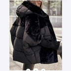 Damen Winter Daunenjacke mit Pelzkragen und Kapuze