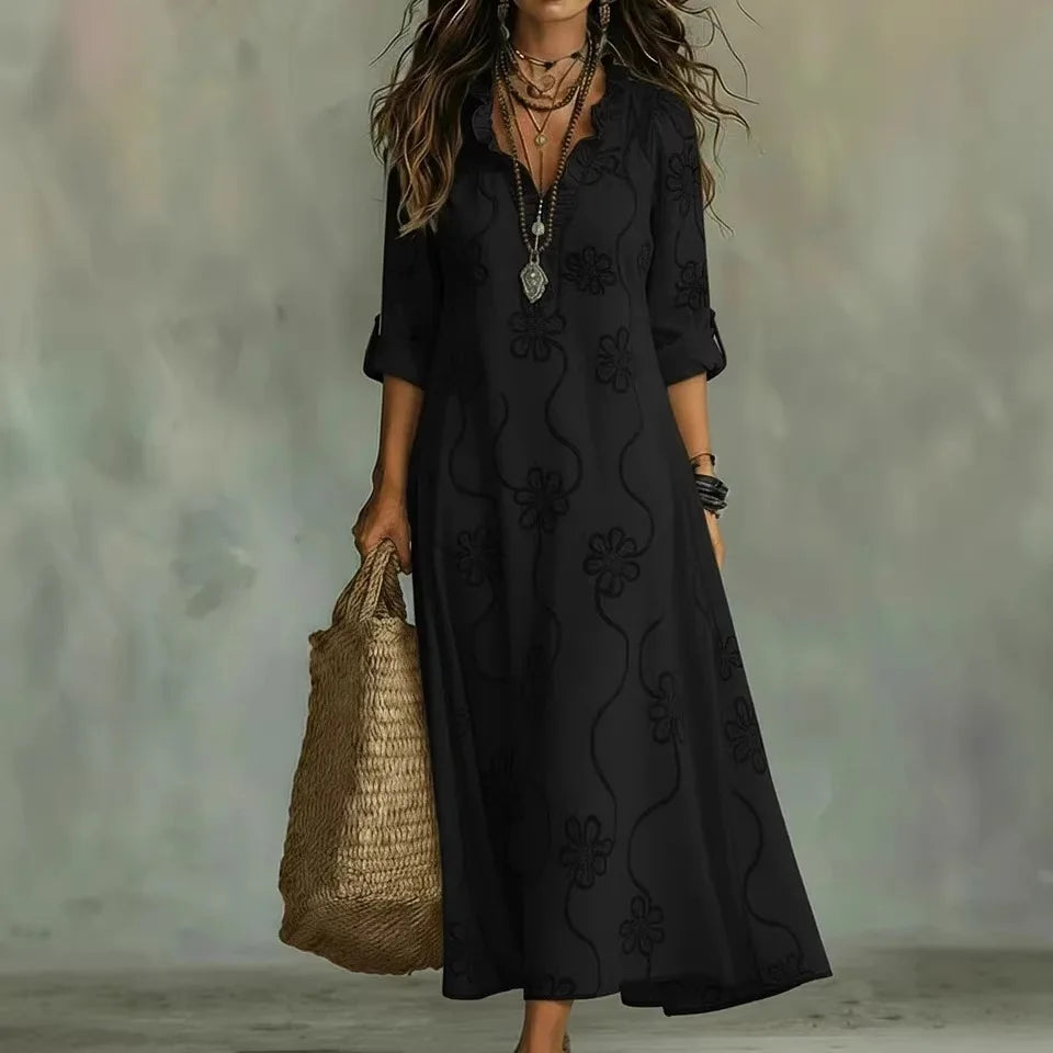 Damen Maxikleid mit Blumenstickerei