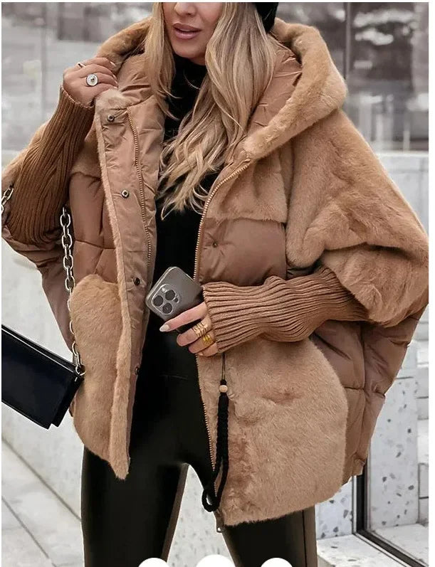 Damen Winter Daunenjacke mit Pelzkragen und Kapuze