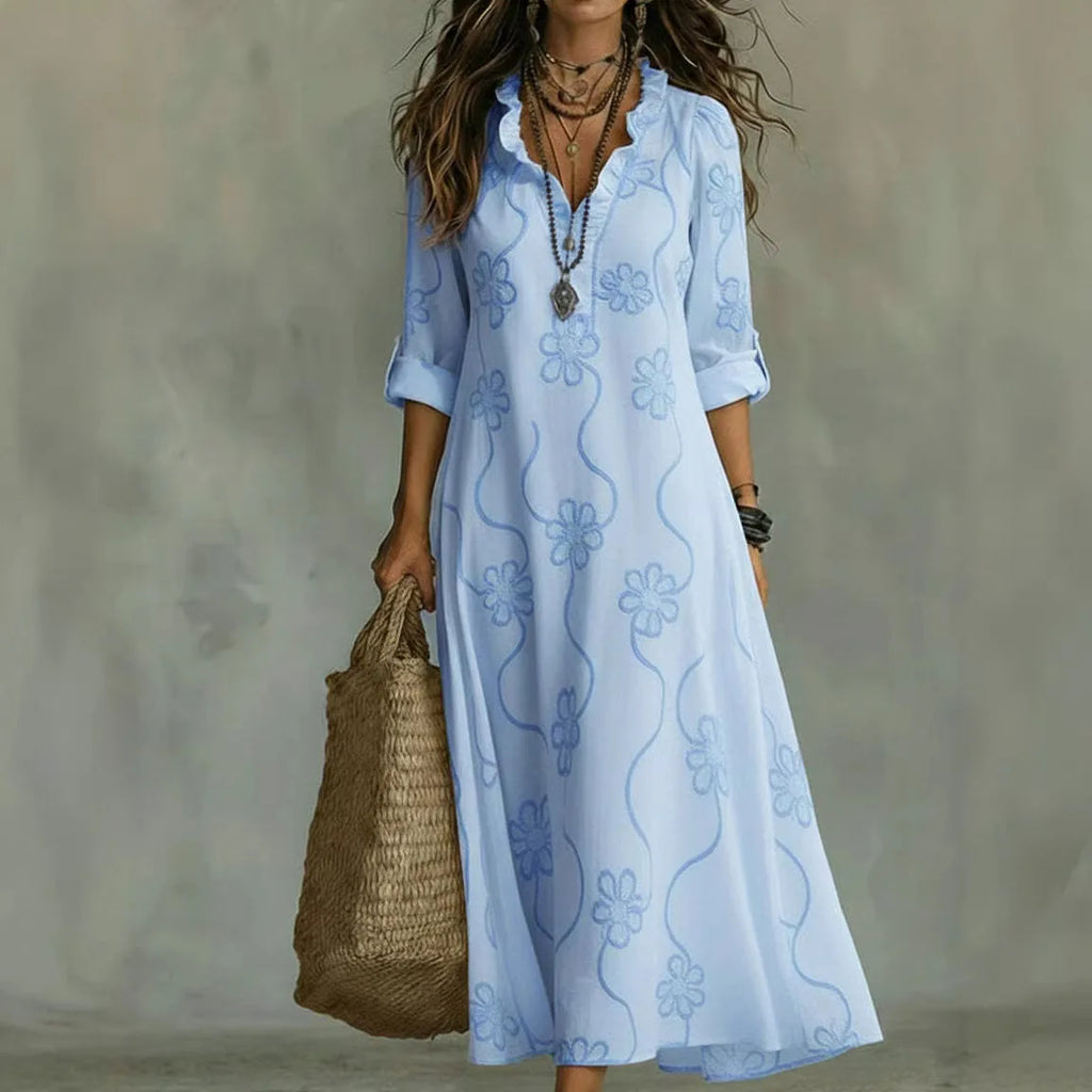 Damen Maxikleid mit Blumenstickerei