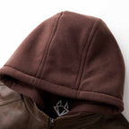 Herren Lederjacke mit Kapuze und Reissverschluss