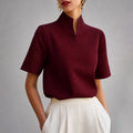 Damen Bluse mit Stehkragen und V-Ausschnitt