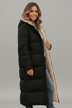 Damen lange Pufferjacke mit Kapuze