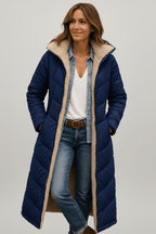Damen lange Pufferjacke mit Kapuze