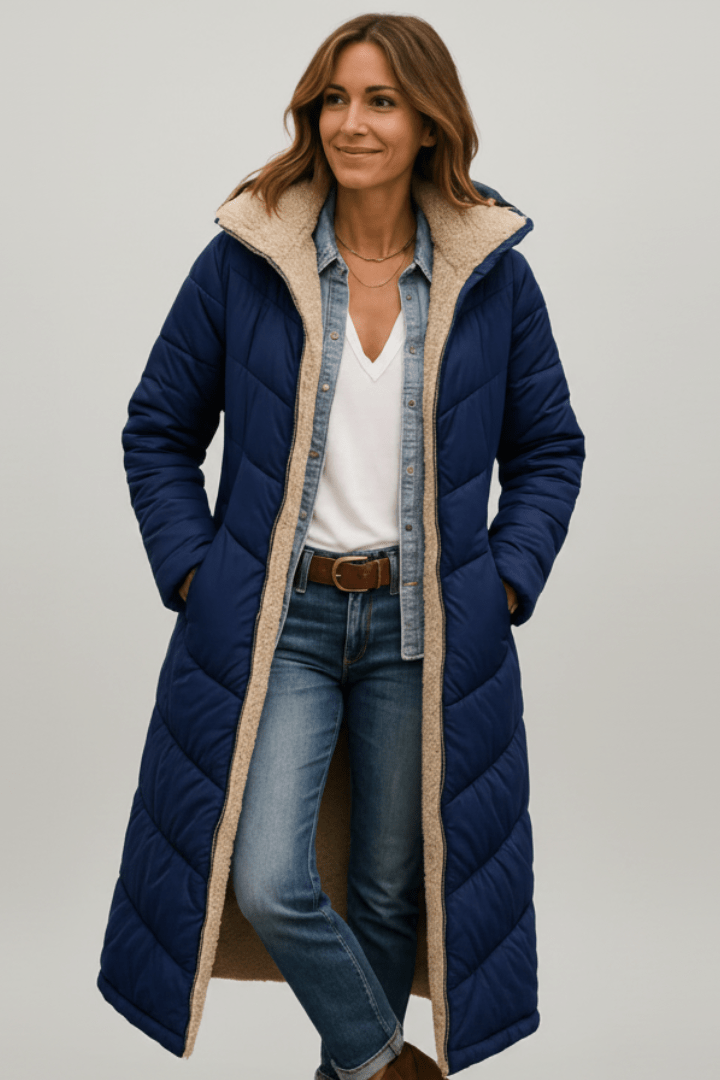 Damen lange Pufferjacke mit Kapuze