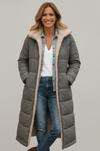 Damen lange Pufferjacke mit Kapuze