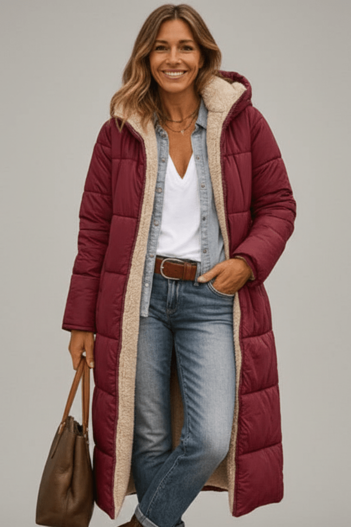 Damen lange Pufferjacke mit Kapuze