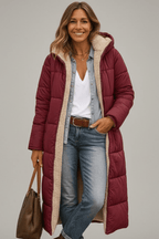 Damen lange Pufferjacke mit Kapuze