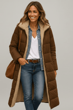 Damen lange Pufferjacke mit Kapuze