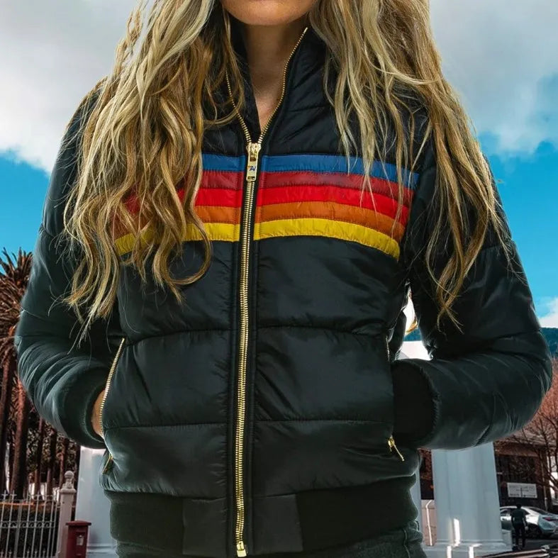 Damen Retro Pufferjacke mit Kapuze