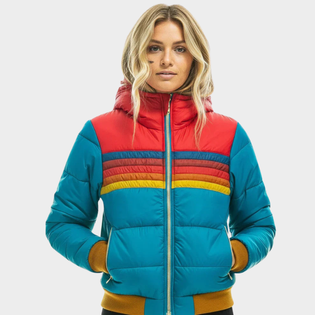 Damen Retro Pufferjacke mit Kapuze