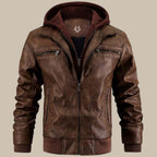 Herren Lederjacke mit Kapuze und Reissverschluss