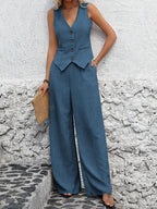 Damen Zweiteiler Set mit Weste und weiter Hose