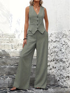Damen Zweiteiler Set mit Weste und weiter Hose