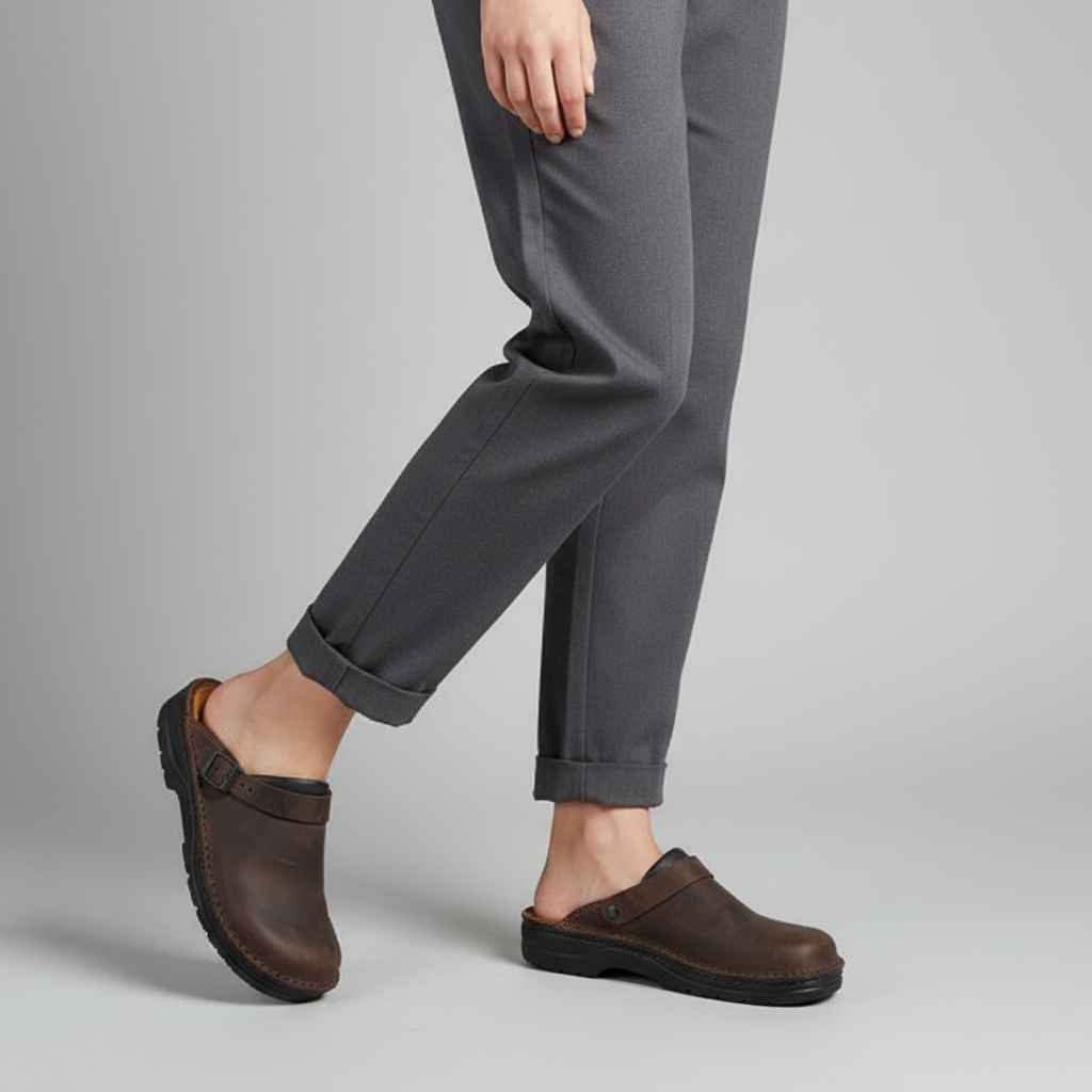 Orion Damen Leder Clogs mit orthopädischer Sohle
