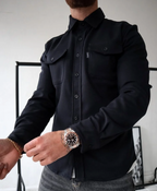 Herren Hemdjacke mit Knopfleiste Brusttaschen lässig