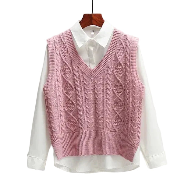Ärmelloser Strickpullover mit V-Ausschnitt