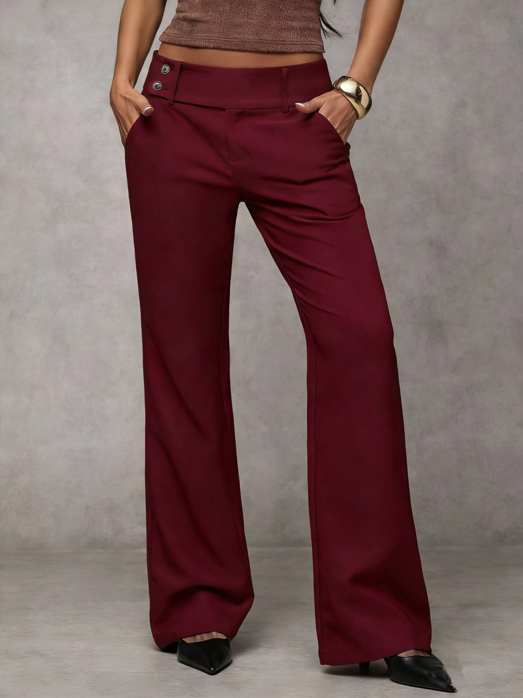 Damen Stoffhose weit mit Knopfverschluss