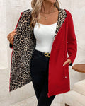 Damen wendbarer Mantel mit Kapuze und Leopardenmuster
