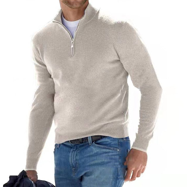 Herren warmer Pullover mit V Ausschnitt und Reissverschluss