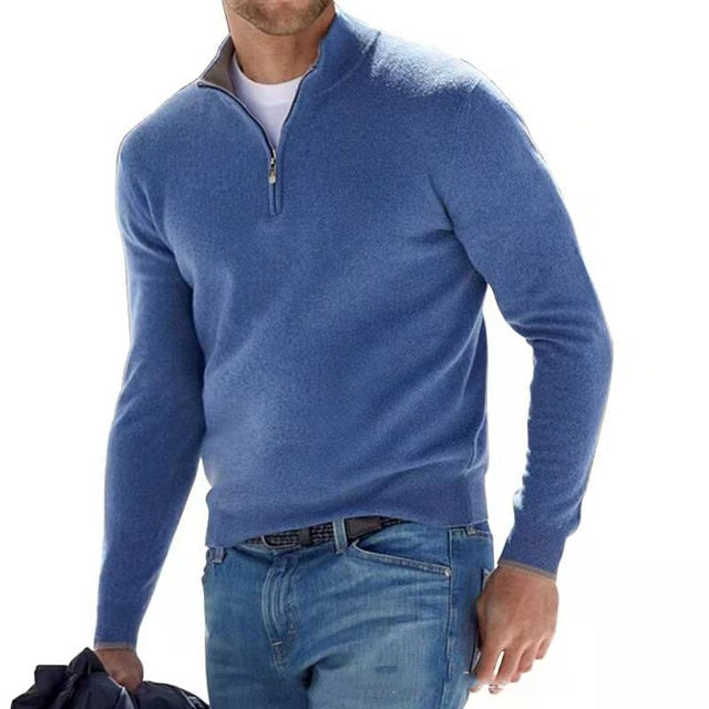 Herren warmer Pullover mit V Ausschnitt und Reissverschluss