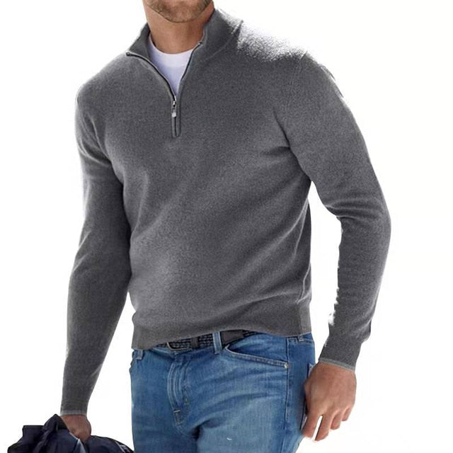 Herren warmer Pullover mit V Ausschnitt und Reissverschluss