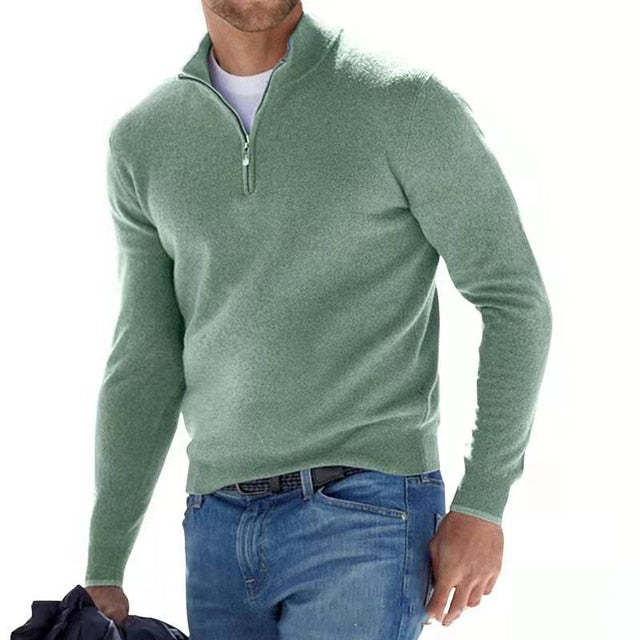 Herren warmer Pullover mit V Ausschnitt und Reissverschluss