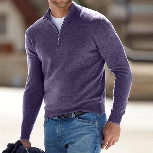 Herren warmer Pullover mit V Ausschnitt und Reissverschluss