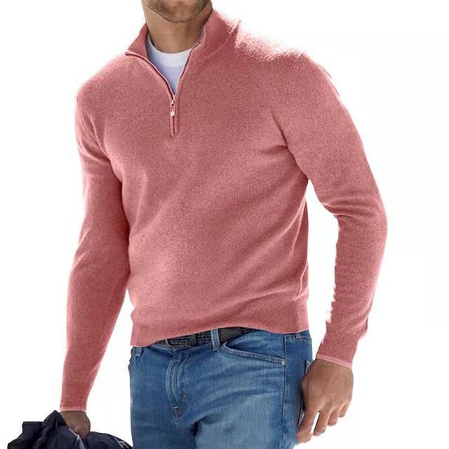 Herren warmer Pullover mit V Ausschnitt und Reissverschluss