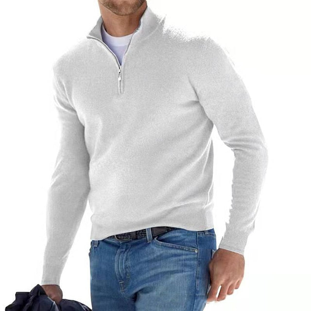 Herren warmer Pullover mit V Ausschnitt und Reissverschluss