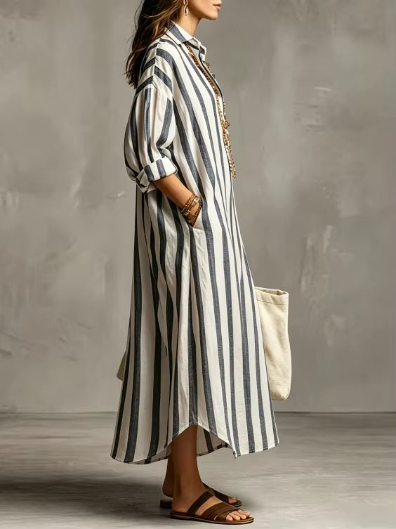 Damen Maxikleid mit Kragen und Taschen