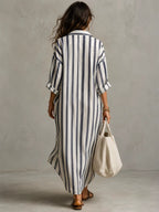Damen Maxikleid mit Kragen und Taschen